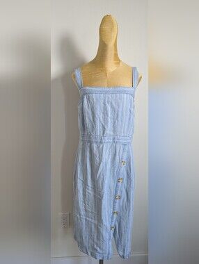 BB Dakota Light Blue Striped Midi Dress with Button Side Detail Size 10